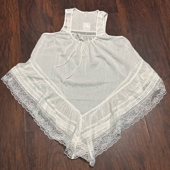 Free People Coretta Tunic Cream White Sheer Lace Trimmed Top Small NWT - Picture 8 of 16